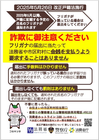 振り仮名届出に関する詐欺防止ポスター