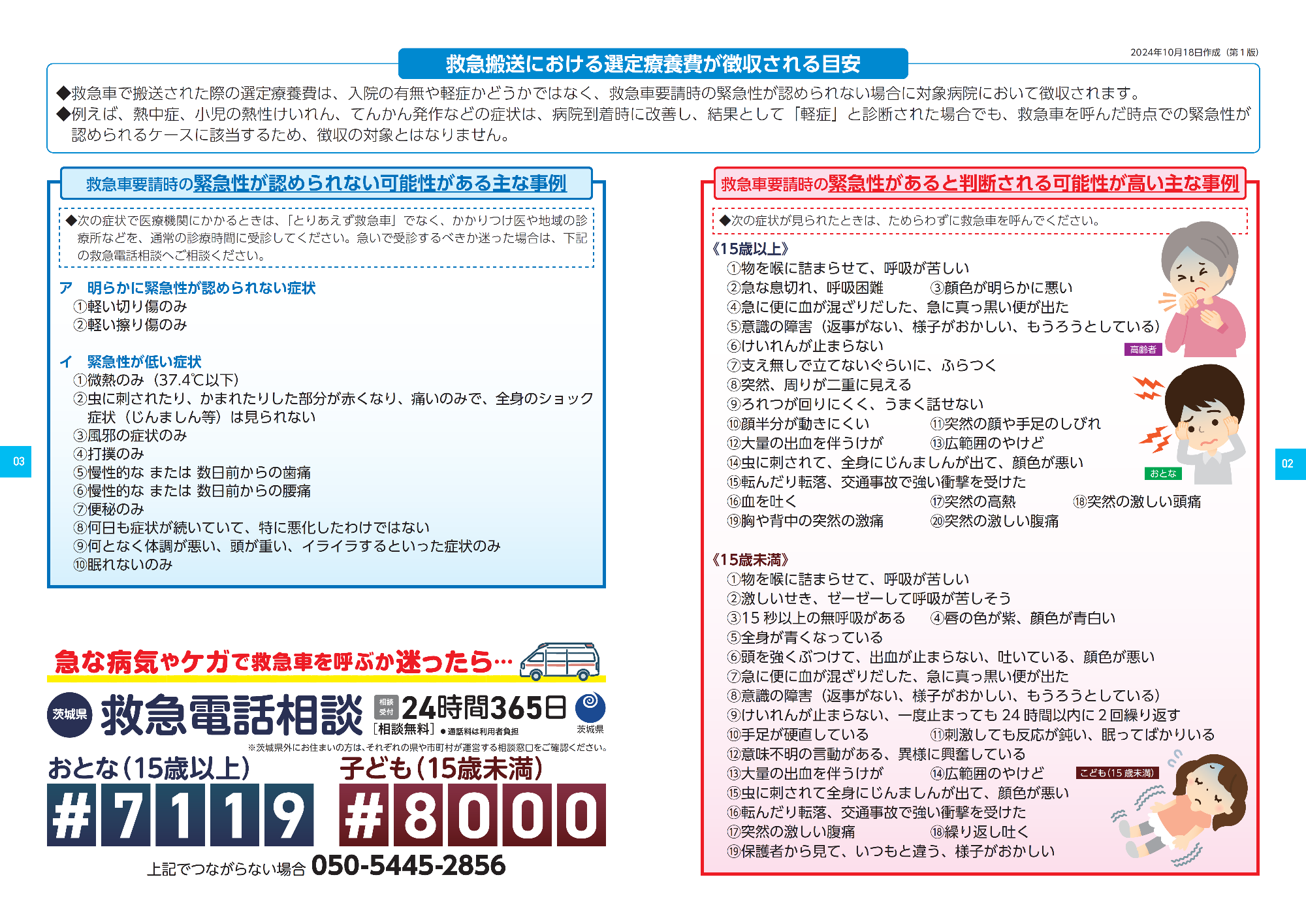 救急搬送における選定療養費の徴収リーフレット(外面)