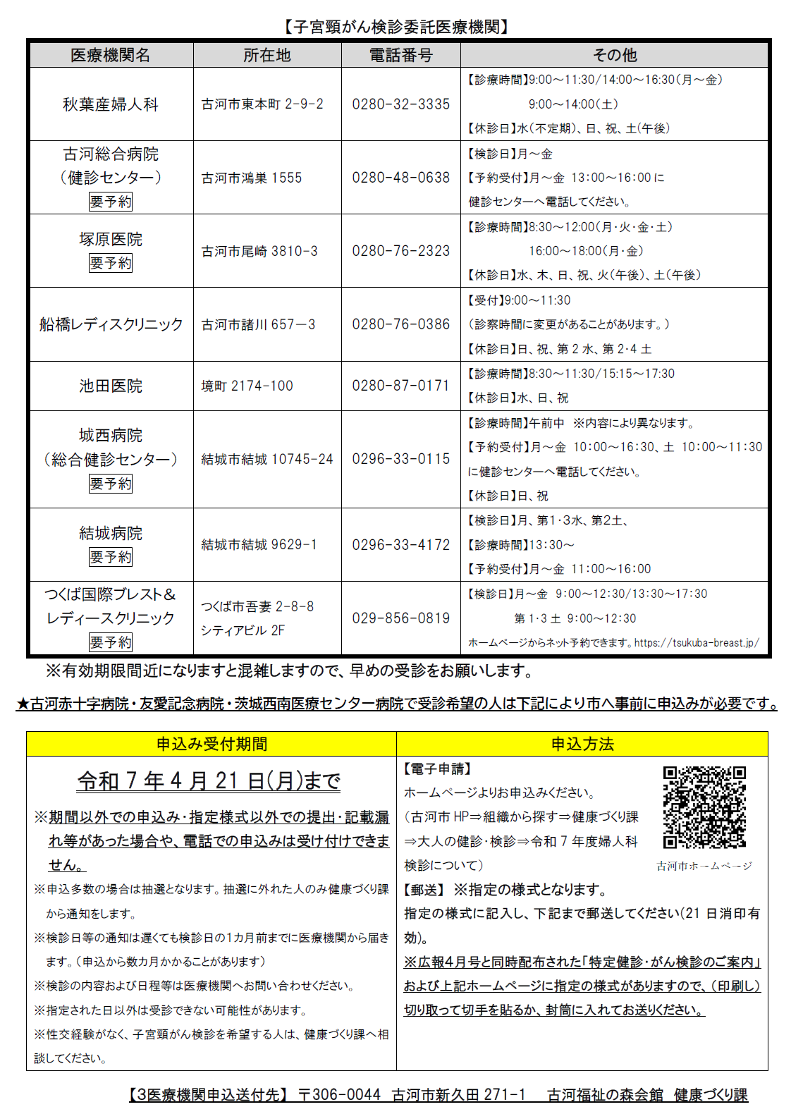子宮頸がん検診医療機関一覧