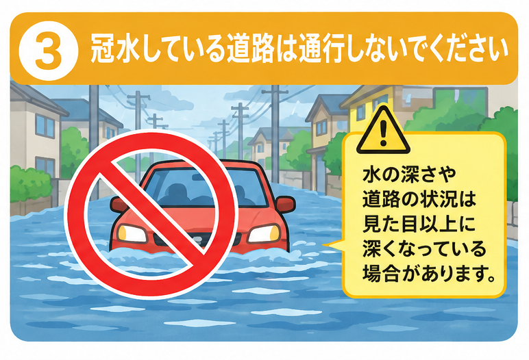 3.冠水している道路は通行しないでください