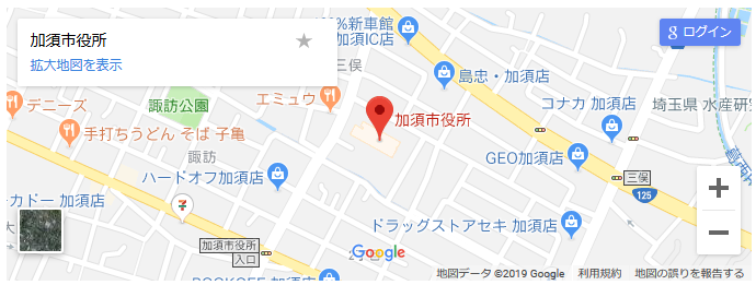 加須市役所の地図画像。クリックでグーグルマップが開きます。