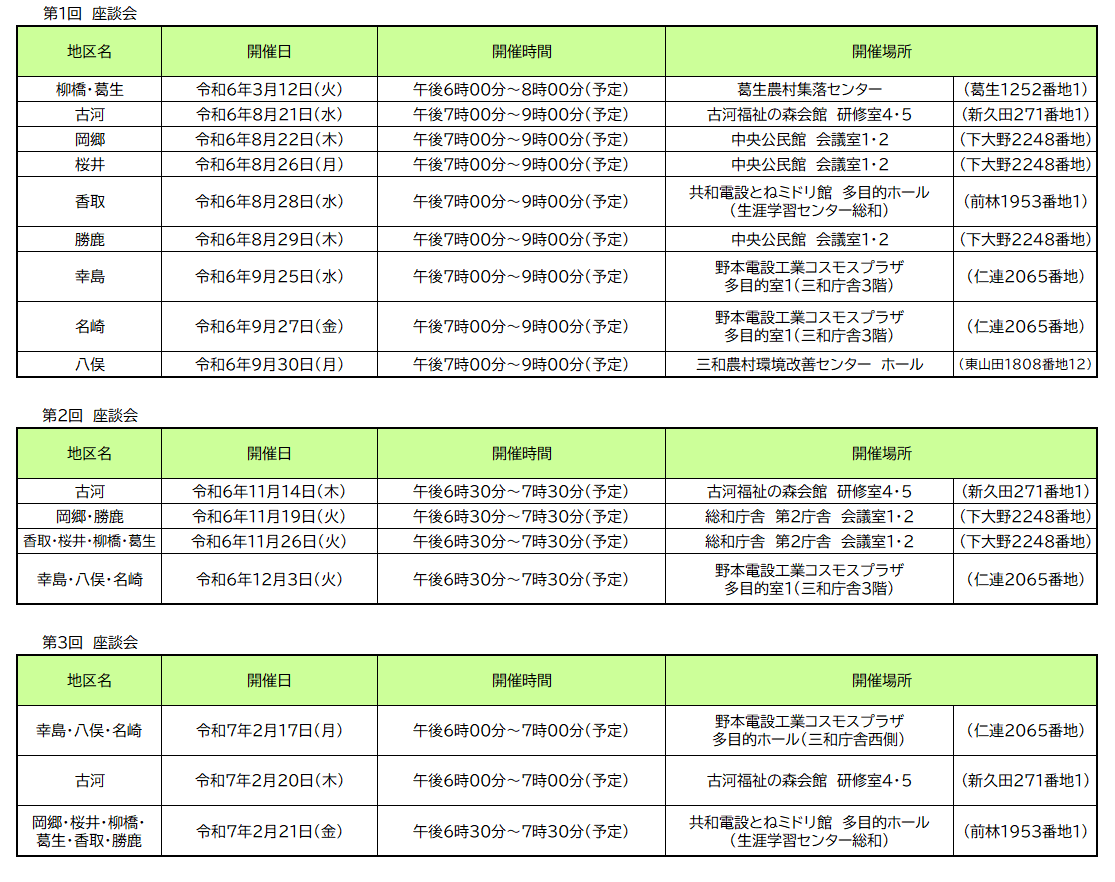 地域計画　座談会　開催スケジュール（終了しました）