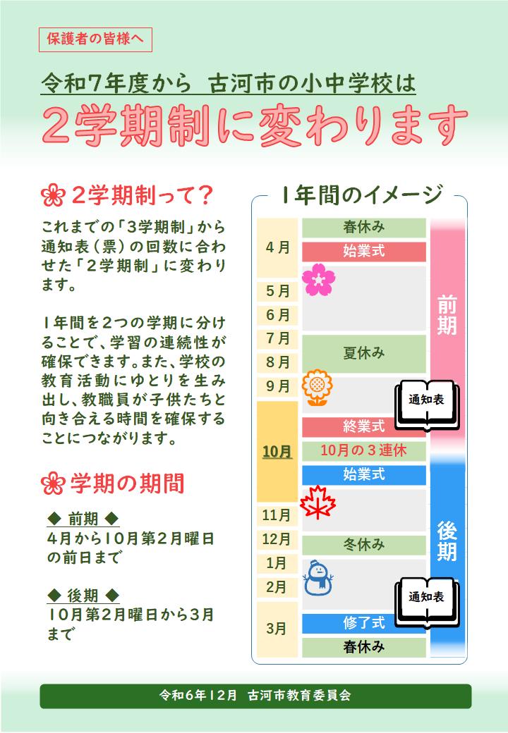 令和7年度から古河市の小中学校は2学期制に変わります1枚目