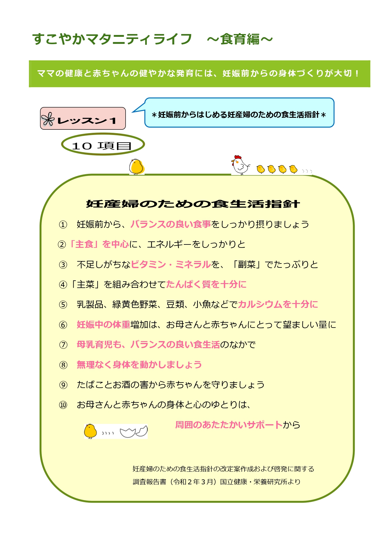 レッスン1 妊娠前からはじめる妊産婦のための食生活指針